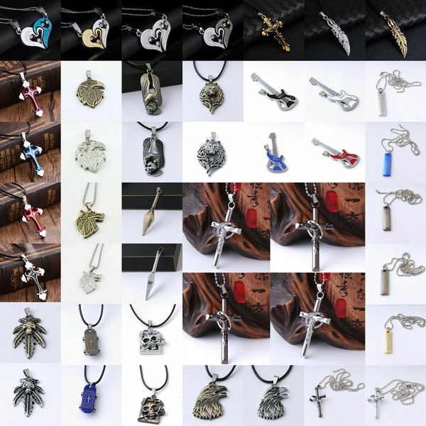 

stainless steel guitar jesus feather skull pendant necklaces men women vintage retro punk hip hop cross necklace jewelry gifts, Silver