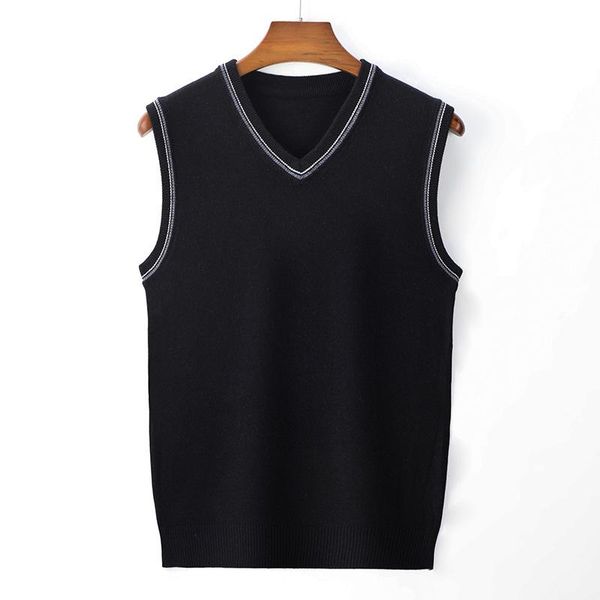 

men's vests wool v-neck sleeveless vest autumn spring warm patchwork slim fit no yq clothing knitted casual male sweater pull homme, Black;white