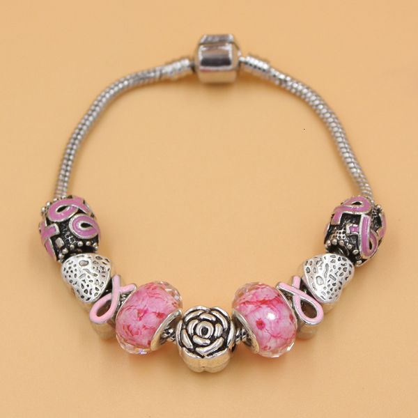 

shipping new arrival awareness jewelry rose european bead charm breast cancer pink ribbon bracelet, Golden;silver