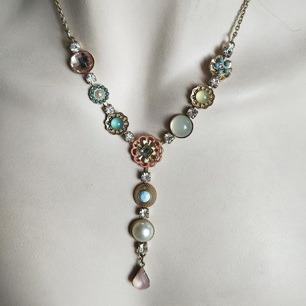 

pendant necklaces 2021 gold rounded opal multi- water droplets for women rhinestone gift choker long necklace drop, Silver