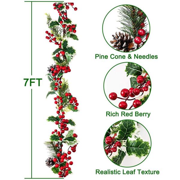 

decorative flowers & wreaths red berry christmas garland with needle wreath decorations home holiday party decoration