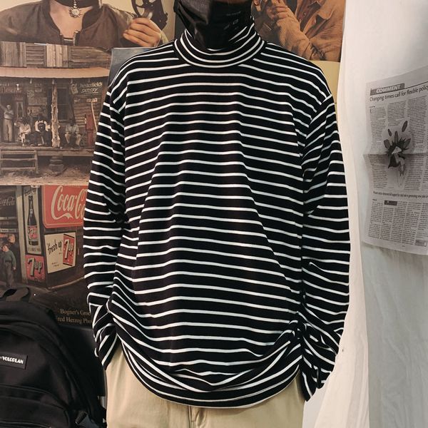 

2021 new men's fashionable sweaters sweater youth turtleneck striped bottoming sleeve long sport hoodies frete better nmjd, Black