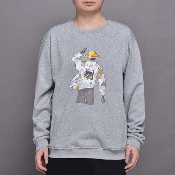 

plus men's size youth joba print round neck loose sports sweater fat man coat, Gray