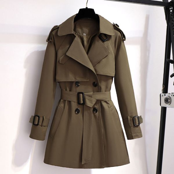 

2021 new spring autumn women trench coat korean casual loose ladies windbreaker long section belt british style overcoat 4xl y525 j835, Tan;black