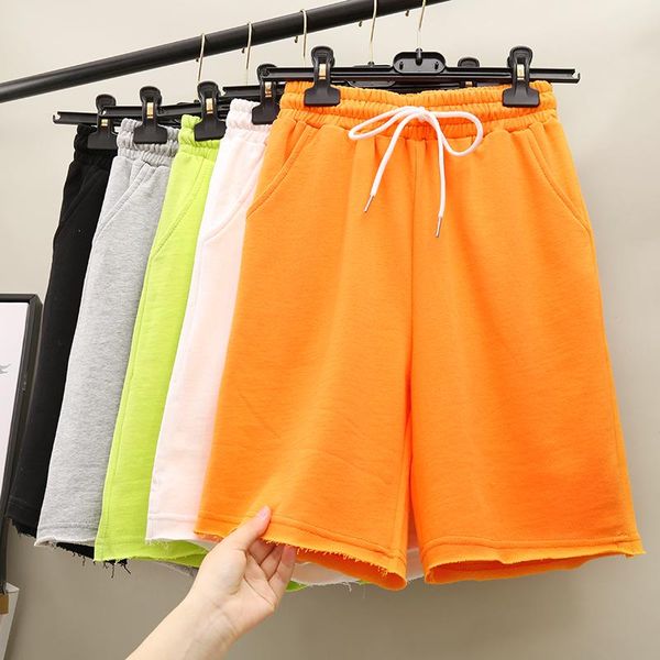 

women's shorts cotton lace up elastic high waist female loose pocket summer casual women vintage solid biker feminino, White;black