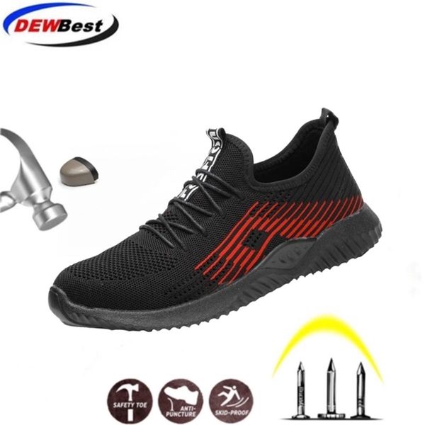 

dewunbreakable safety fashion labor insurance shoes steel toe grid breathable mesh work boots sneakers y200915, Black;brown