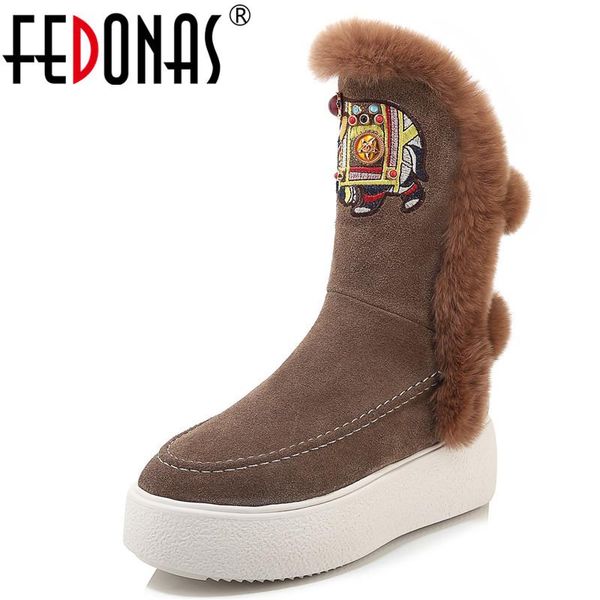 

fedonas winter warm vintage cow suede snow boots office party shoes woman flats platform boots women ankle, Black