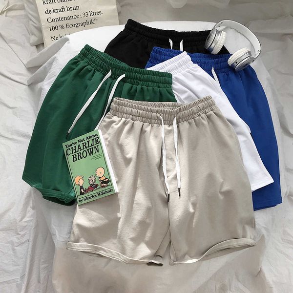 

summer new casual shorts men's korean fashion loose trend solid color sports capris, White;black
