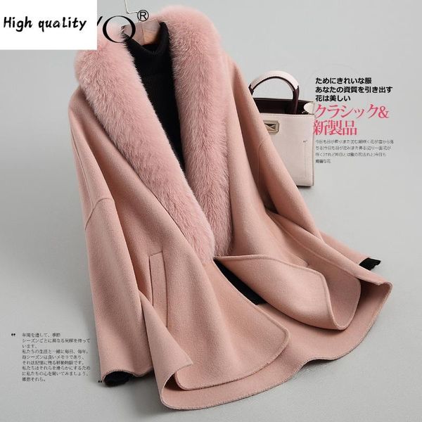 

wool side double coat female real fur collar korean jackets winter jacket women woolen coats casaco feminino my4013, Black