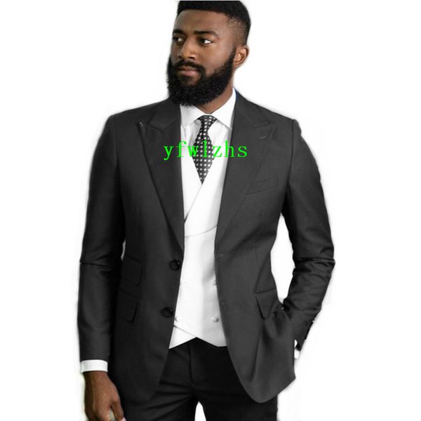 

new style two buttons handsome peak lapel groom tuxedos men suits wedding/prom/dinner man blazer(jacket+pants+tie+vest) w631, Black;gray