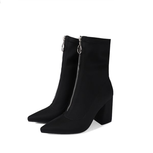

fashion ankle elastic sock boots chunky high heels square 9 cm stretch women autumn booties pointed toe women martin 201124, Black