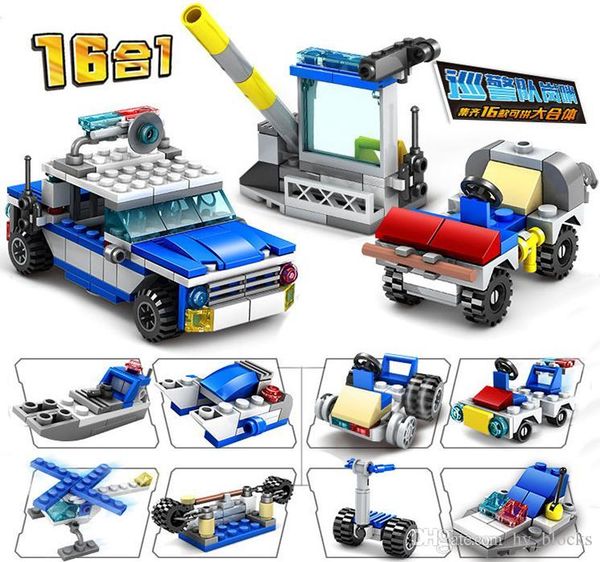 

16in1 robot aircraft helicopter city police station bricks truck car building blocks educational diy toys for boys children 05