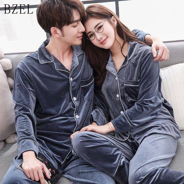 

bzel new couple pajama set velvet pijamas long sleeve sleepwear his-and-her home suit pyjama for lover man woman lovers' clothes1, Black;red