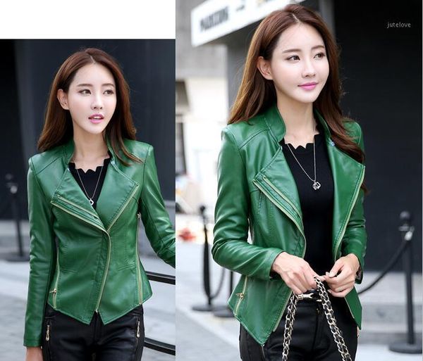 

women leather jacket green black short coats leather coat female outerwear 4xl plus size clothing ladies coats spring autumn1
