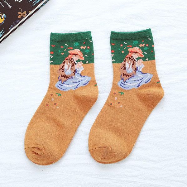 

art cartoon illustration street socks van gogh renaissance oil paint cotton socks abstract happy funny women socks wmtile xhlove, Black
