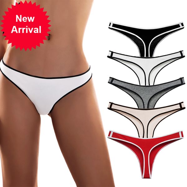 

women's cotton thongs g string underwear assembly 5-piece panties, Black;pink