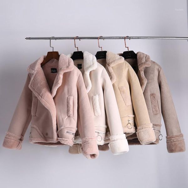 

deerskin cashmere fur one short long-sleeved thick plush velvet motorcycle jacket female jacket leather1, Black;brown