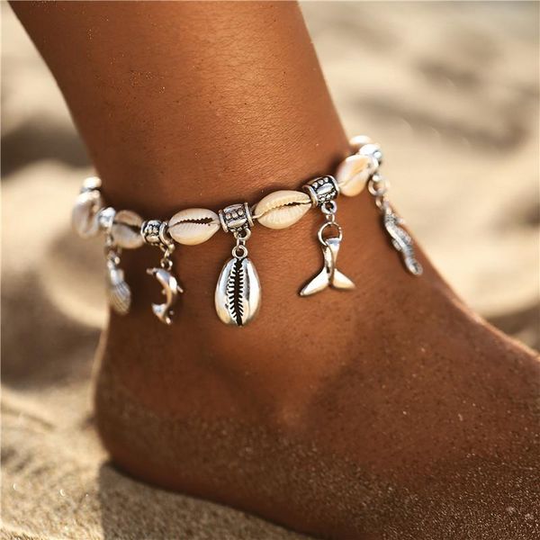 

boho vintage shell whale dolphin tail wave starfish anklets for women fashion multi layers foot leg ankle bracelet foot jewlelry h wmteii, Red;blue
