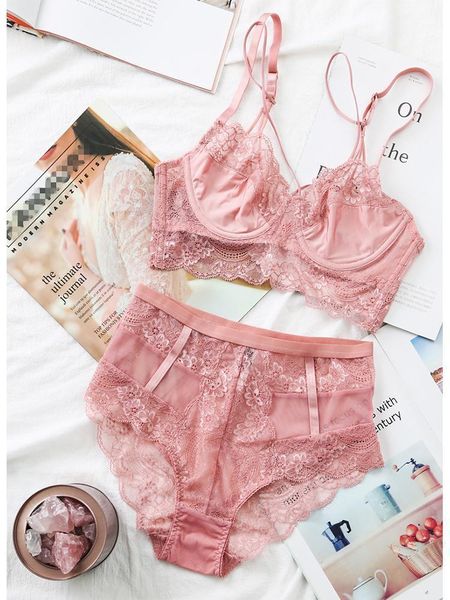 

women's bra pink underwear set high-waist panties lace brassiere push up bra bralette lingerie set underwear women1, Red;black