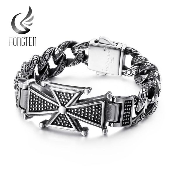 

fongten skull cross curb men's bracelet vintage black cuban chain stainless steel skeleton male bracelets bangle jewelry 200928