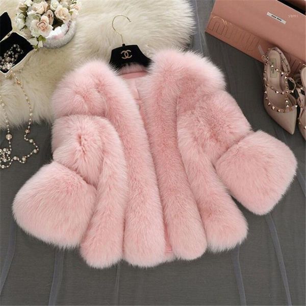 

la cisne autumn and winter fashion street style fur jacket women short hair three-quarter sleeves1, Black