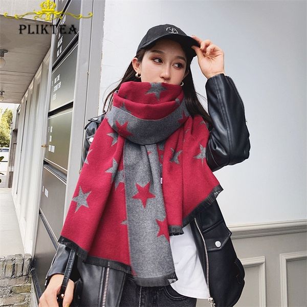 

stars print gray red winter female tippet scarf poncho women's faux cashmere shawl wool blends pashmina stole ladies winter wrap 201218, Blue;gray