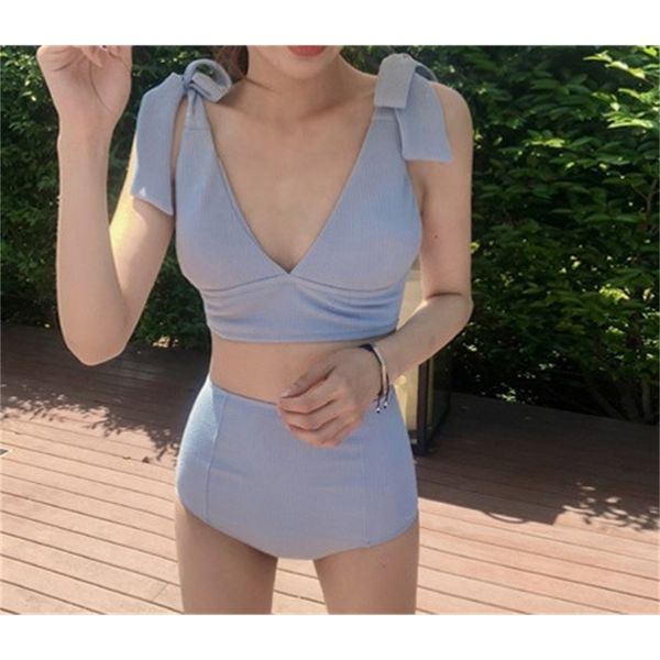 

2021 new south korea share high waist chest size bikini women's swimsuit covering her stomach mkzj, White;black