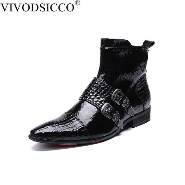 

vivodsicco british style men boots fashion double buckles crocodile men039s boots male shoes keep warm ankle13696246, Black