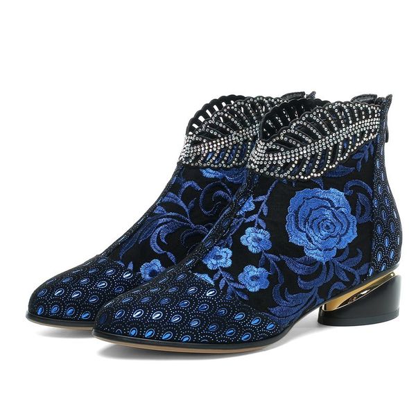 

women's 2021 new shoes genuine boots embroidered ethnic spring zvek, Black