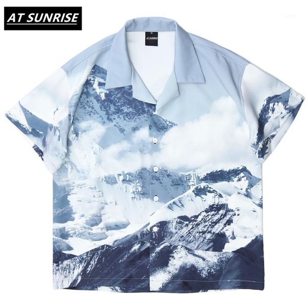 

hip hop men shirt snow mountain print streetwear mens hawaiian shirt harajuku summer beach hawaii thin short sleeve1, White;black