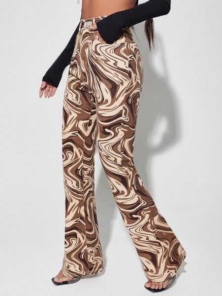 

high waisted marble print straight leg jeans 510c#, Blue