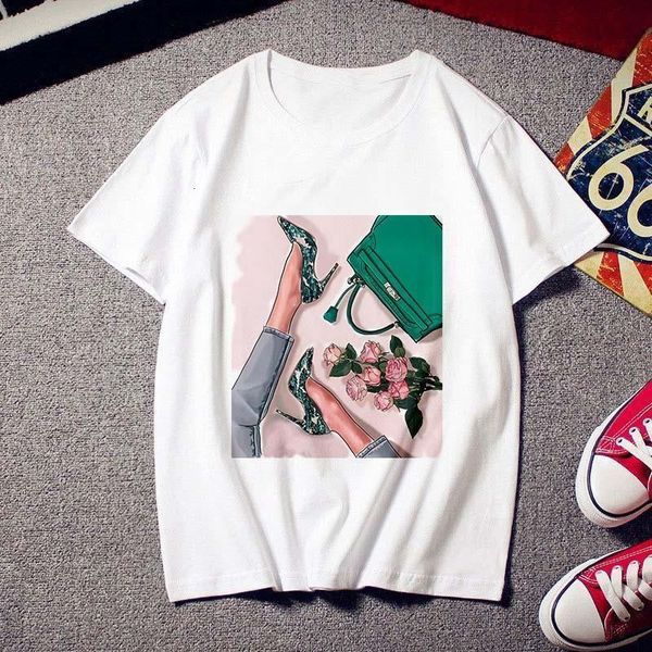

new high heels t shirt women cartoon printed funny t shirts women summer fashion white cool short sleeve tees shirts