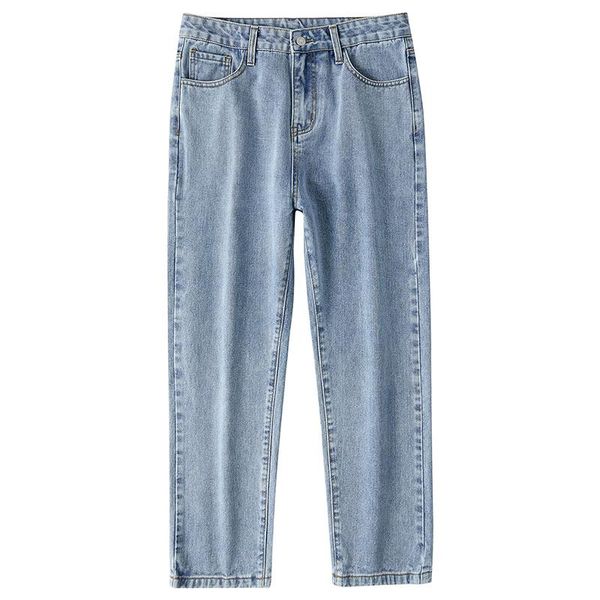 

mens jeans wide leg pants straight cut loose fit light blue ankle-length pants male denim casual men's clothing trousers