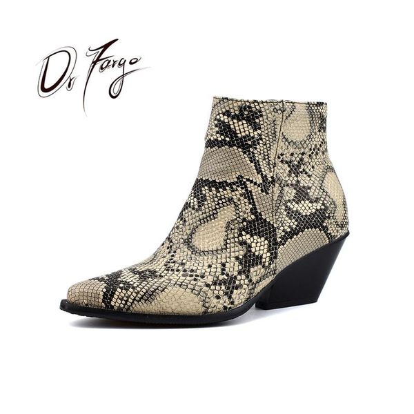 

boots drfargo shoes women snake skin pattern ankle for fashion dress cowboy block chunky high heel cowgirl, Black
