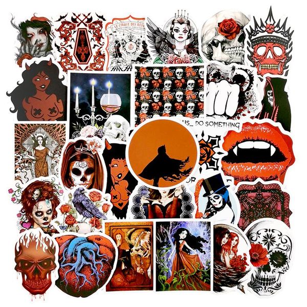 

50 pcs red gothic wind girls skull sticker luggage motorcycle laprefrigerator skateboard pvc decal sticker for children wmtubg