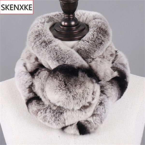 

new winter natural ring scarf women warm real mufflers russian lady genuine rex rabbit fur scarves y201007, Blue;gray