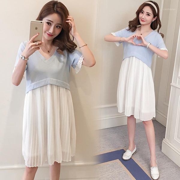 

maternity dresses 2021 arrive summer dress woman two color splice large size elegant md-001971, White