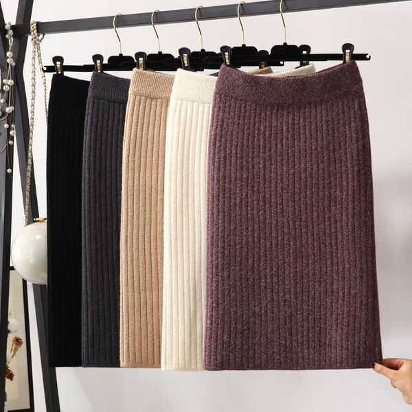 

50cm black elegant mini pencil skirts high waist stretch band knitted skirt women winter thick warm split pleated skirt1