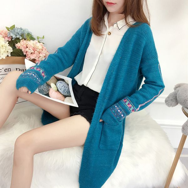 

mode malha occasional sales new temperature standard knitting background shirt long cardigan loose a0xs, White;black