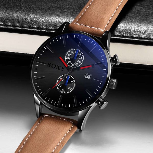 

trend simple new calendar belt casual versatile men's watch tndo, Slivery;brown