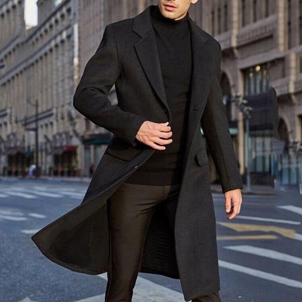 

men's trench coats winter men woolen solid long sleeve jackets 2021 fleece overcoats streetwear fashion outerwear 5xl, Tan;black