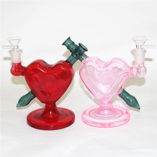 Red Love Heart Glasbong Bubbler Shisha Heady Oil Dab Rigs Percolator Shisha Rauchen Blase Wasserpfeife Dab Rig 14mm Gelenk