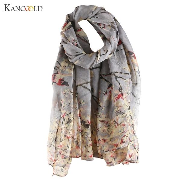 

cotton floral bird printed elegant scarf women long scarf warm wrap shawl female fashion design charming bufanda mujer de8 t200407, Blue;gray