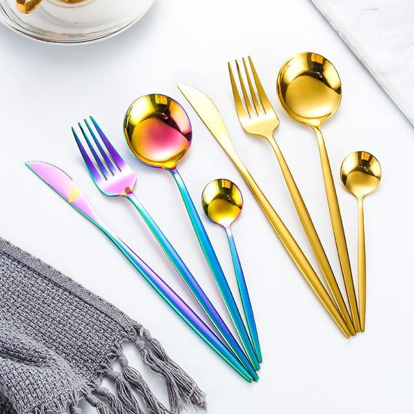 

stainless steel golden cutlery set steak knife fork coffee spoon teaspoon dinner knife dinnerware tableware dinner set bbyrwf
