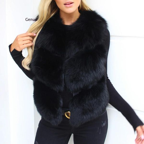 

fluffy fur jacket coat women winter warm outerwear overcoat parka vest sleeveless short furry waistcoat jacket plus size, Black