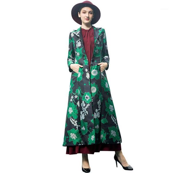 

jacquard trench coat long sleeve women overcoat elegant flowers slim fall outwear 90741, Tan;black