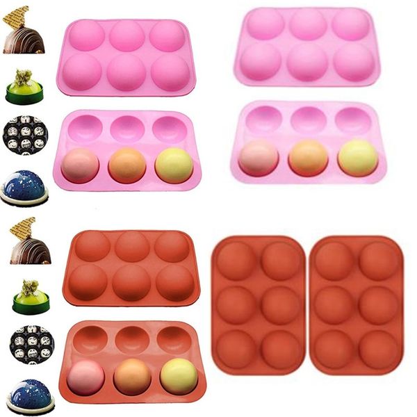 Semi esfera moldes chocolates bolo silicone pequeno seis semicírculo cor sólida para cozer molde casa cozinha bakeware suprimentos novos 2 3qg m2