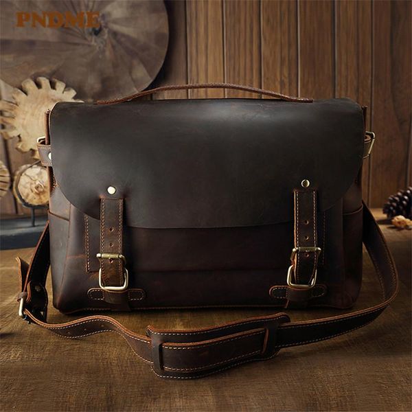 

men's briefcase vintage natural genuine leather messenger bag business casual office work laphandbag