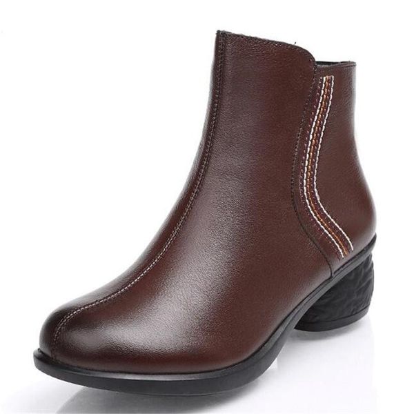 

boots famous retro style winter full genuine leather shoes women high heel woman fashion elegant, Black
