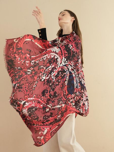 

scarf women floral paisley print pattern famous vintage fashion shawl qualtiy 180x90cm, Blue;gray